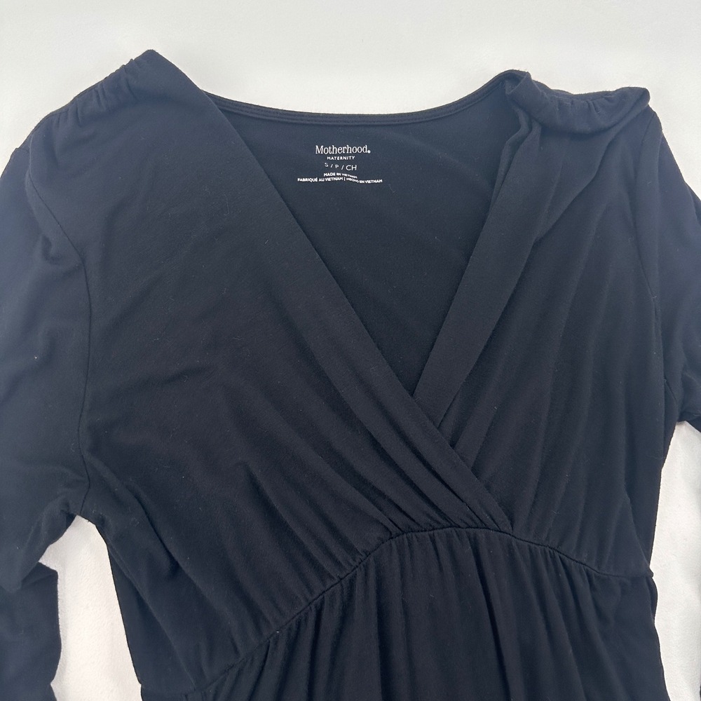 Motherhood Maternity Black Ruched Wrap Tunic Top Long Sleeve Size Small - Picture 2 of 8